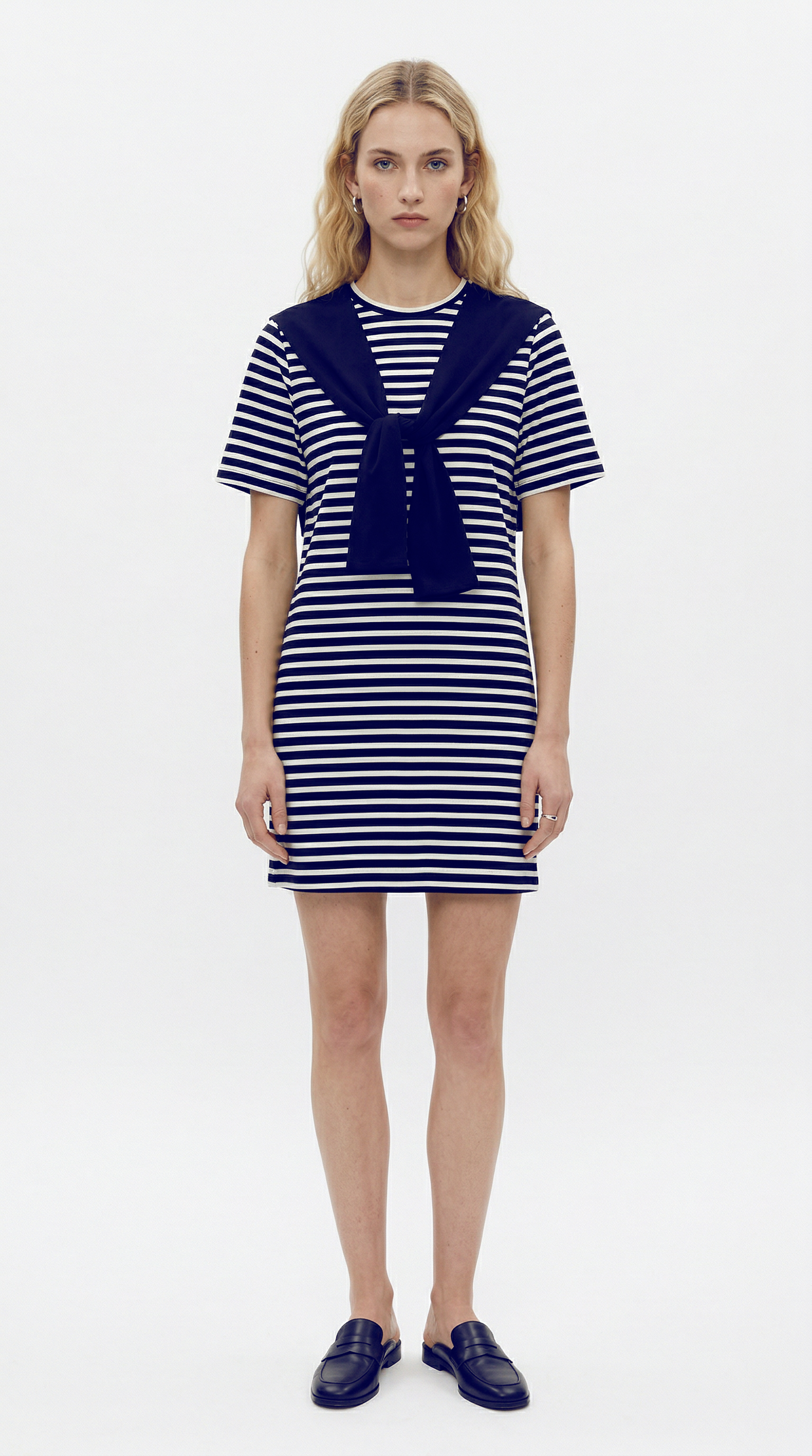 Lacivert Çizgili Elbise