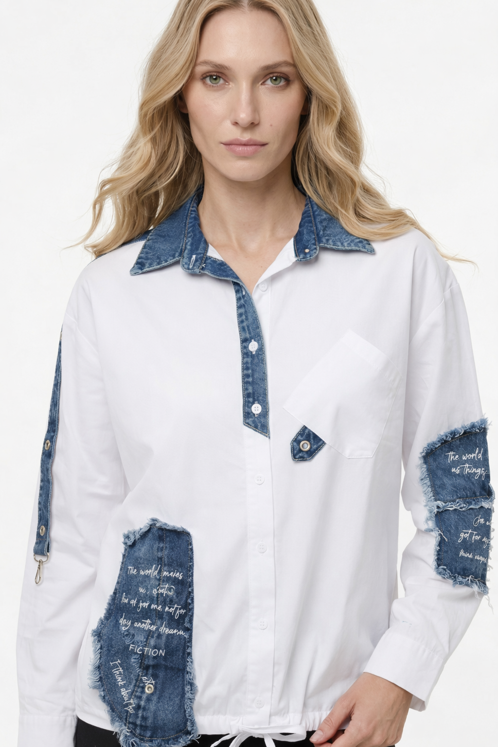 Kot Detaylı Beyaz Gömlek