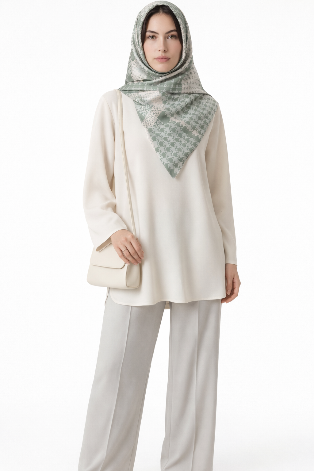 Soft Yeşil Geometrik Desenli Eşarp