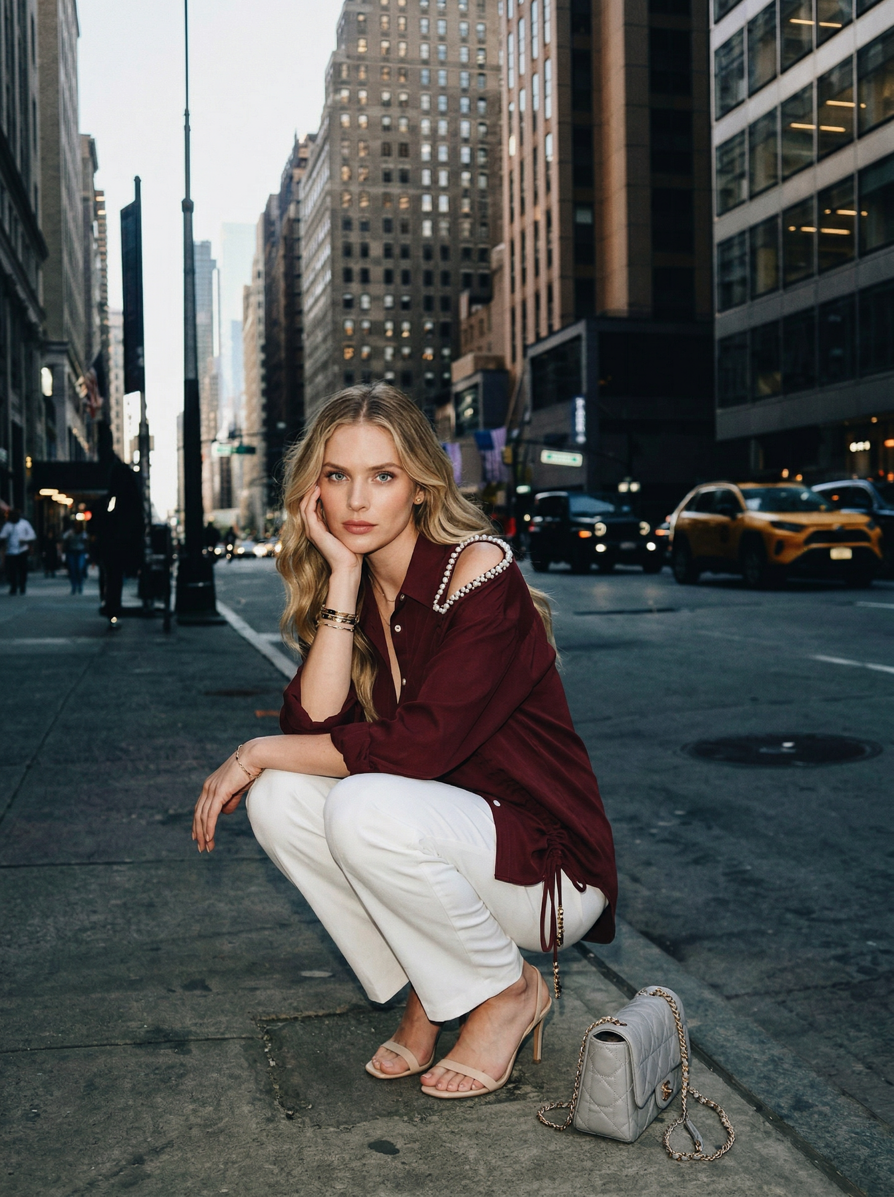 Omuz Taş Detaylı Büzgülü Bordo Gömlek