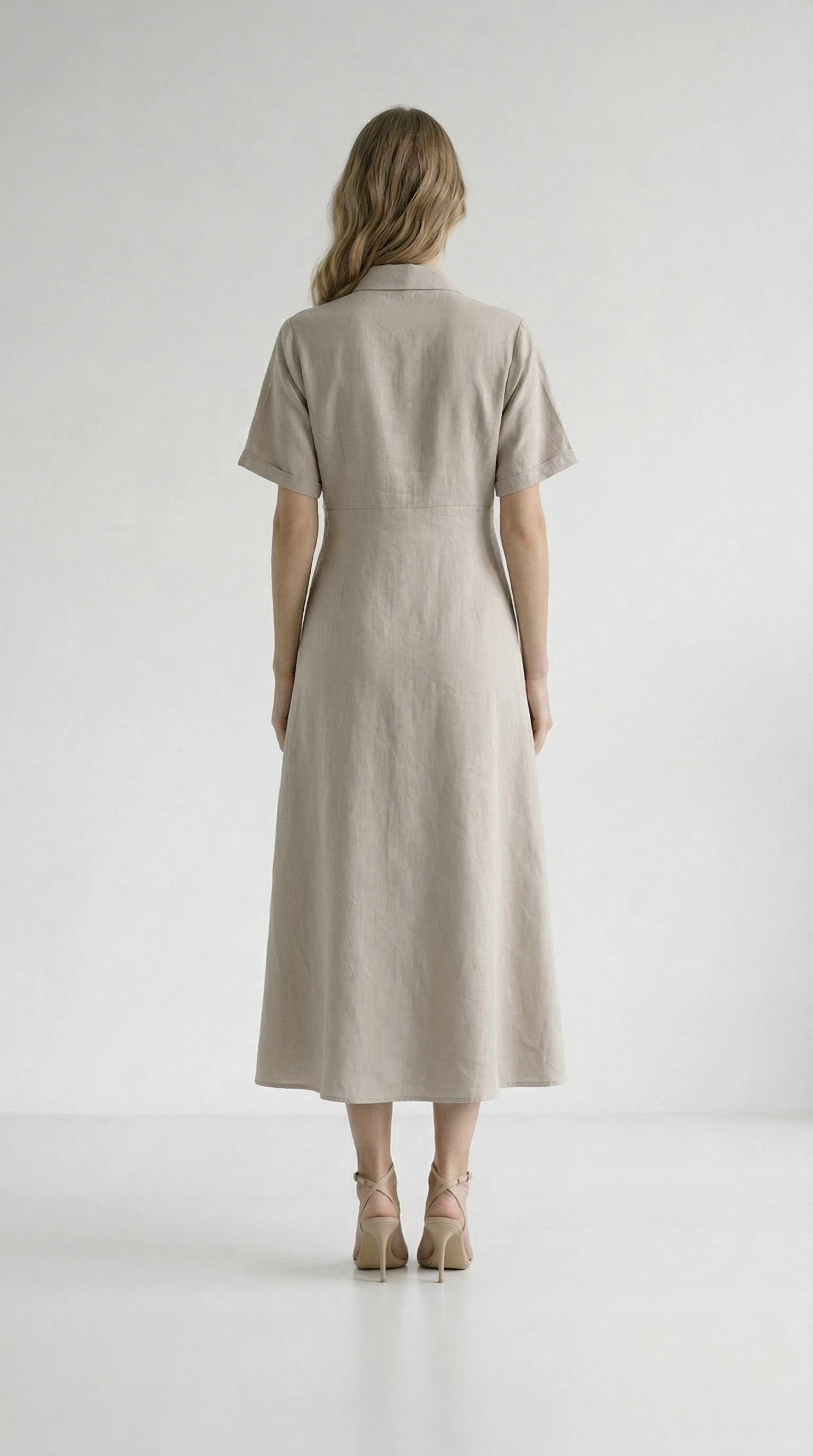 Kemer Detaylı Bej Gömlek Elbise