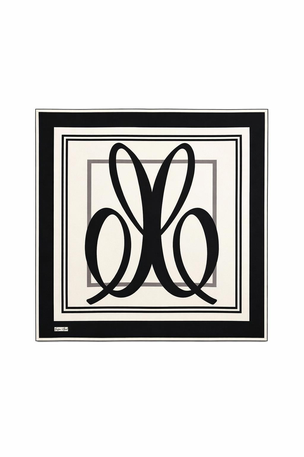 Siyah Beyaz Monogram Desenli Eşarp