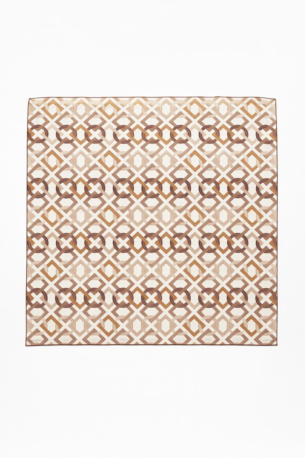Bej Kahve Geometrik Desenli Minimal Eşarp