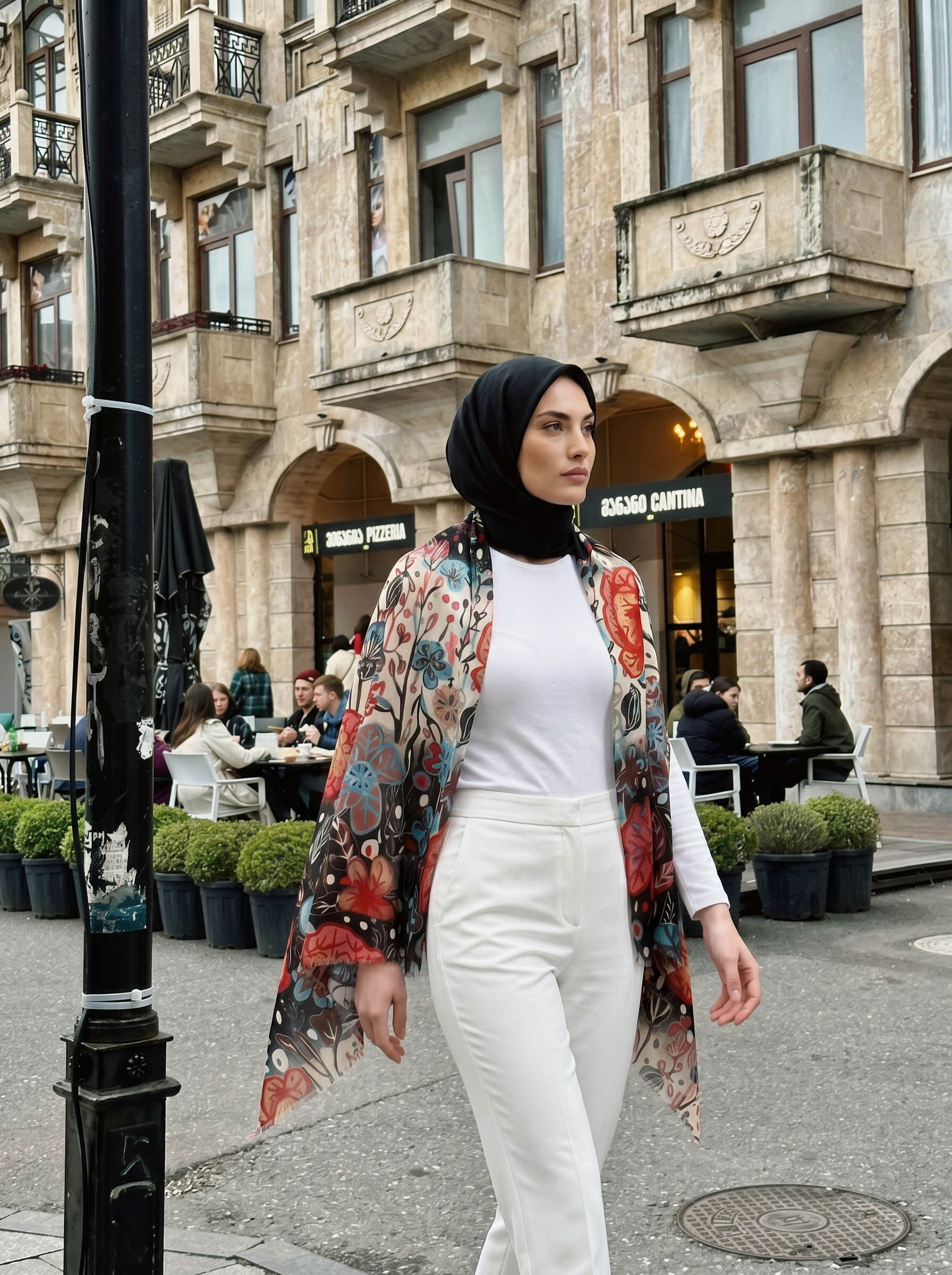 Gece Bahçesi Desenli Pamuk Vual Şal