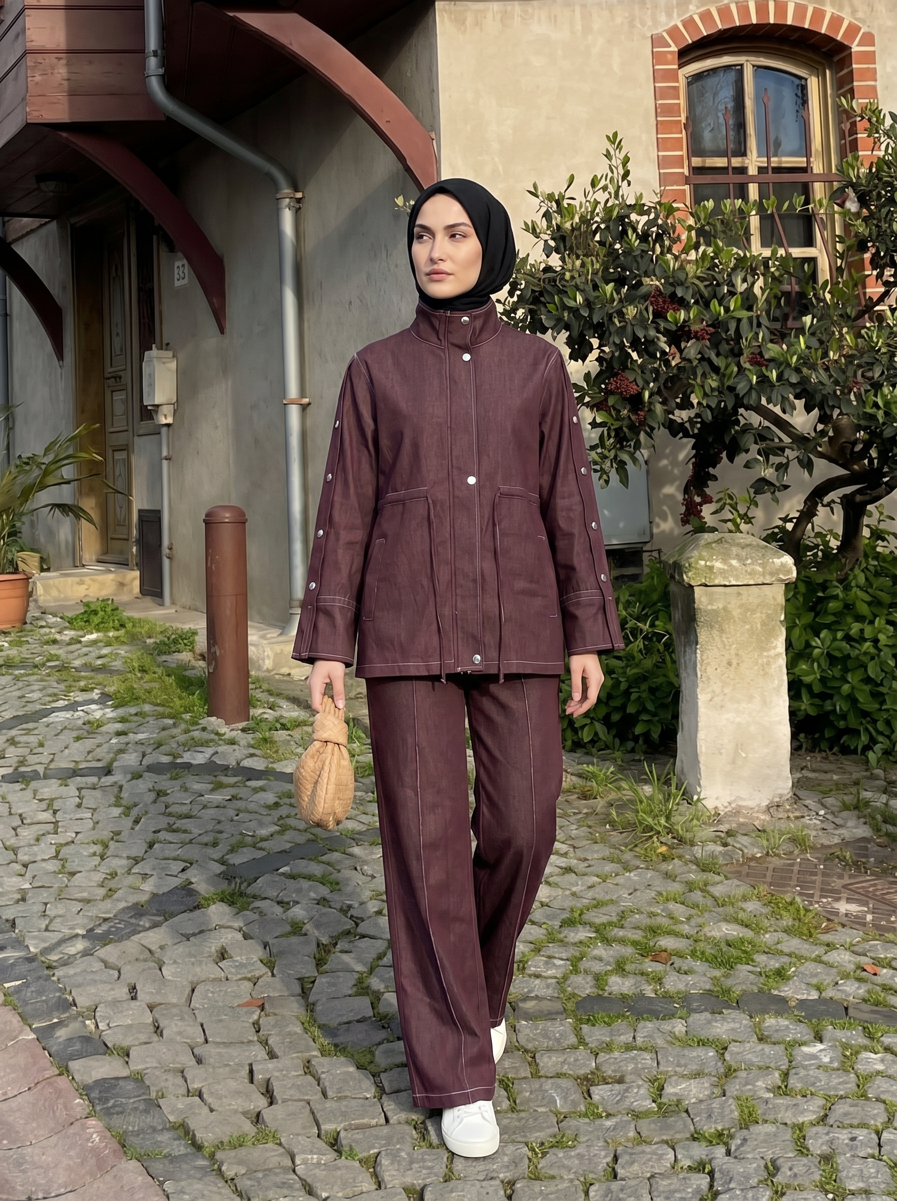 Bordo Denim Pantolon & Ceket Takım