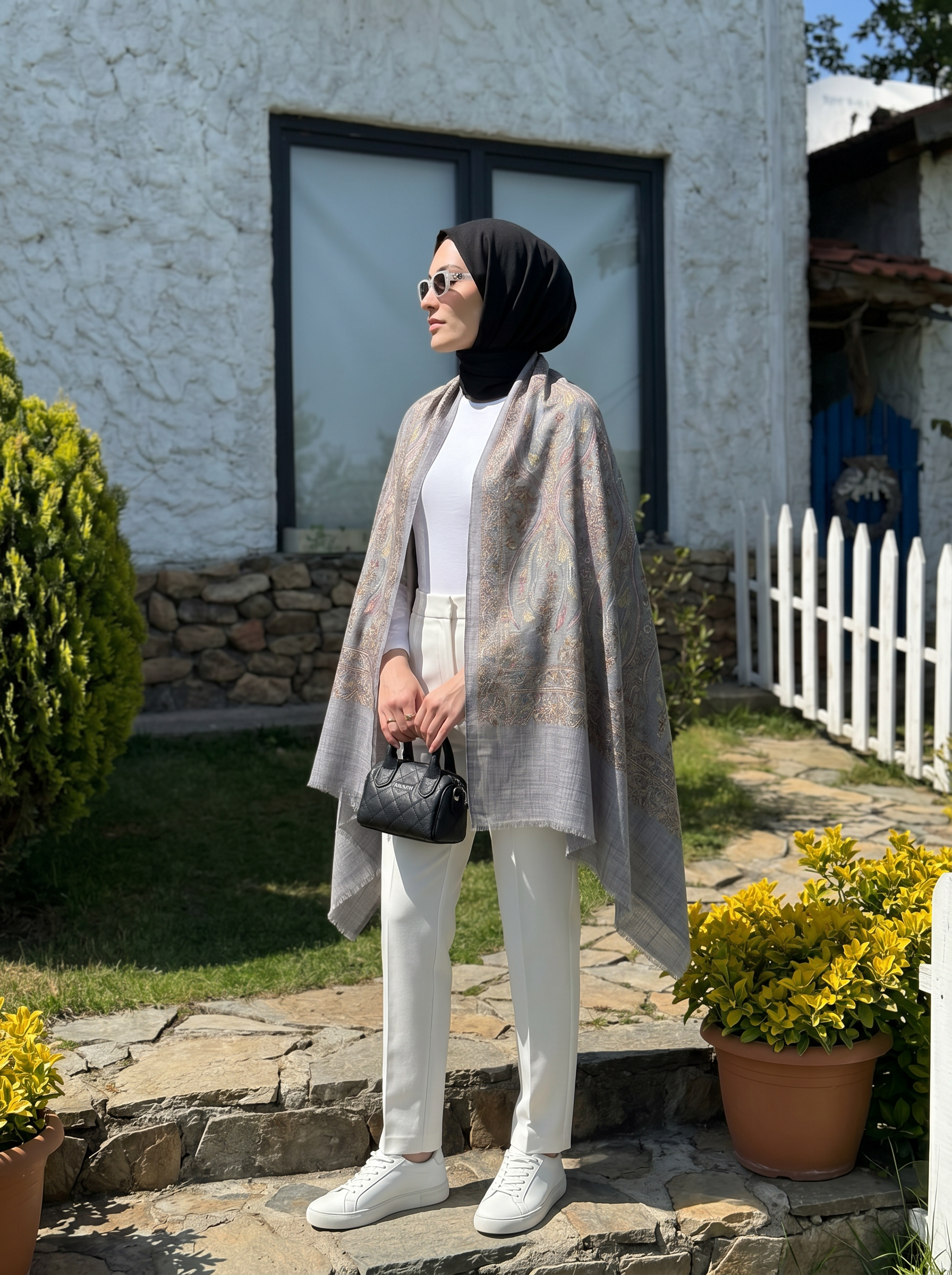 Işıltılı Zarafet Simli Nakışlı İpek Şal