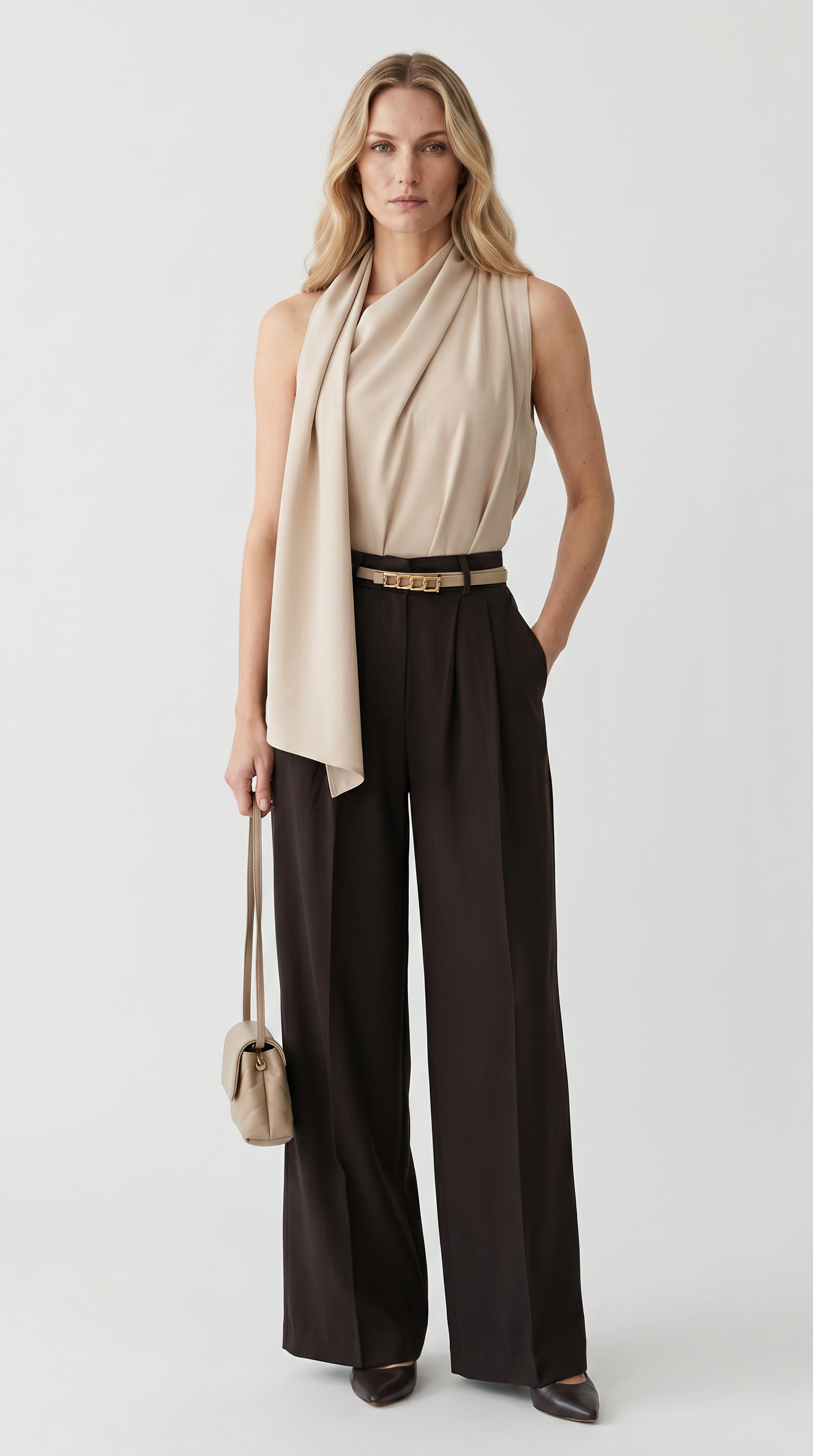 Boyundan Geçirmeli Akışkan Drapeli Bluz