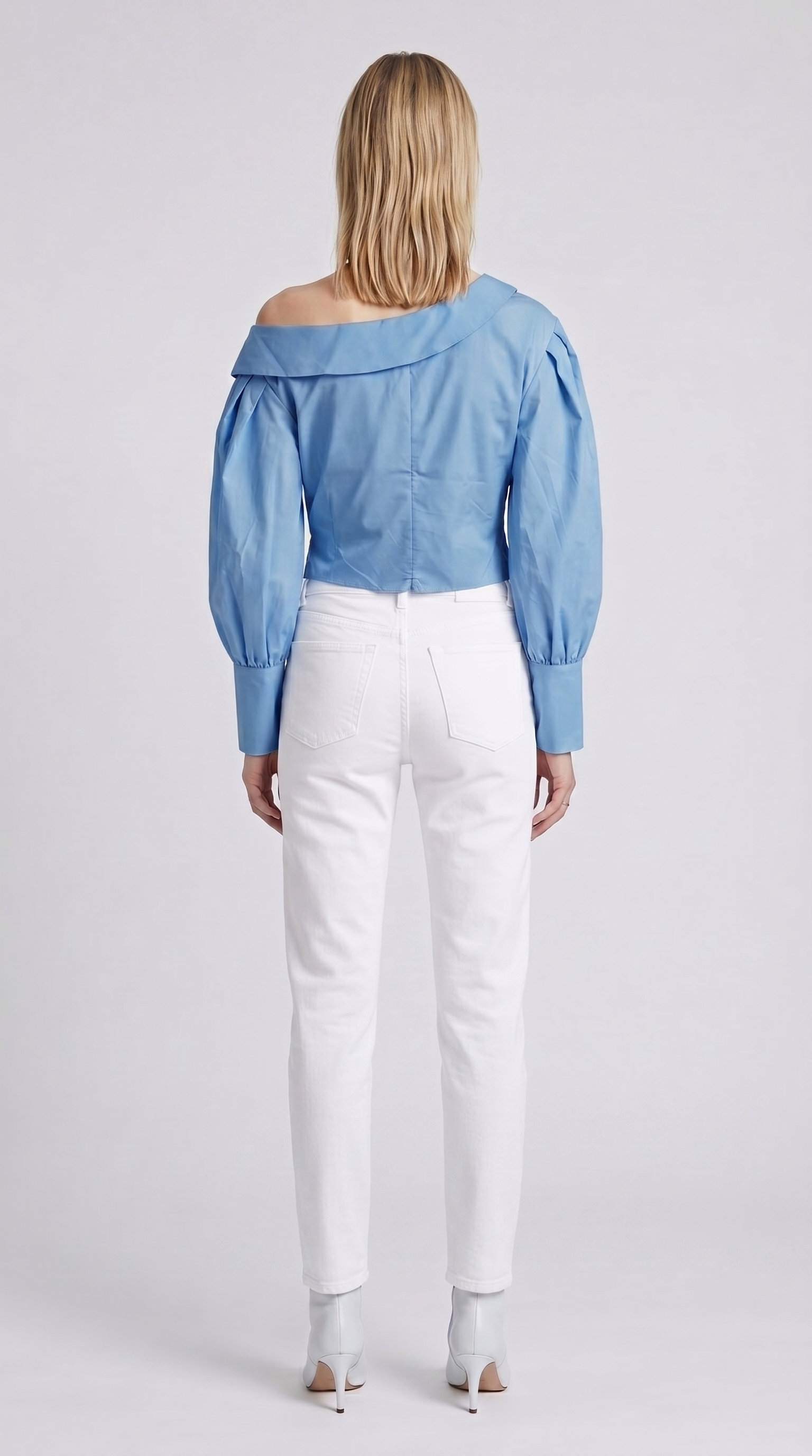 Asimetrik Yaka Drapeli Mavi Gömlek