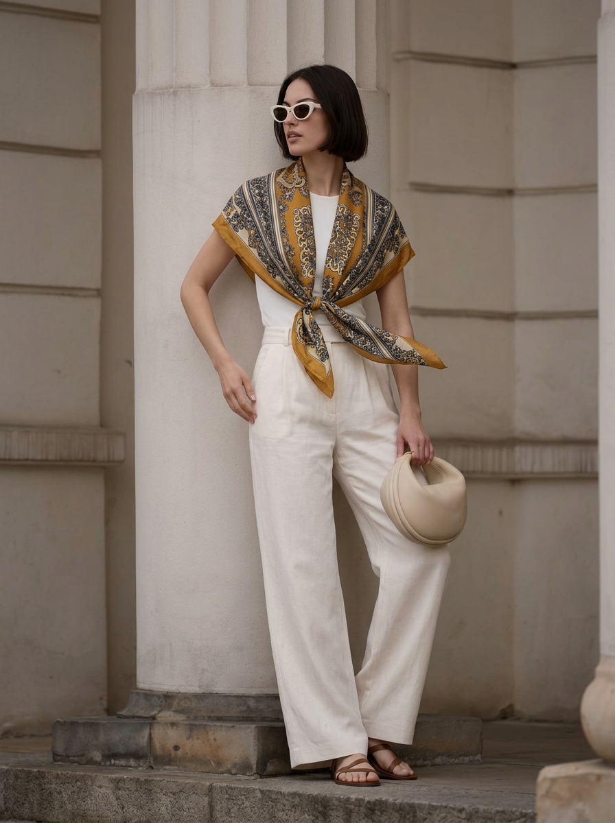 Desenli Viskon Kare Şal