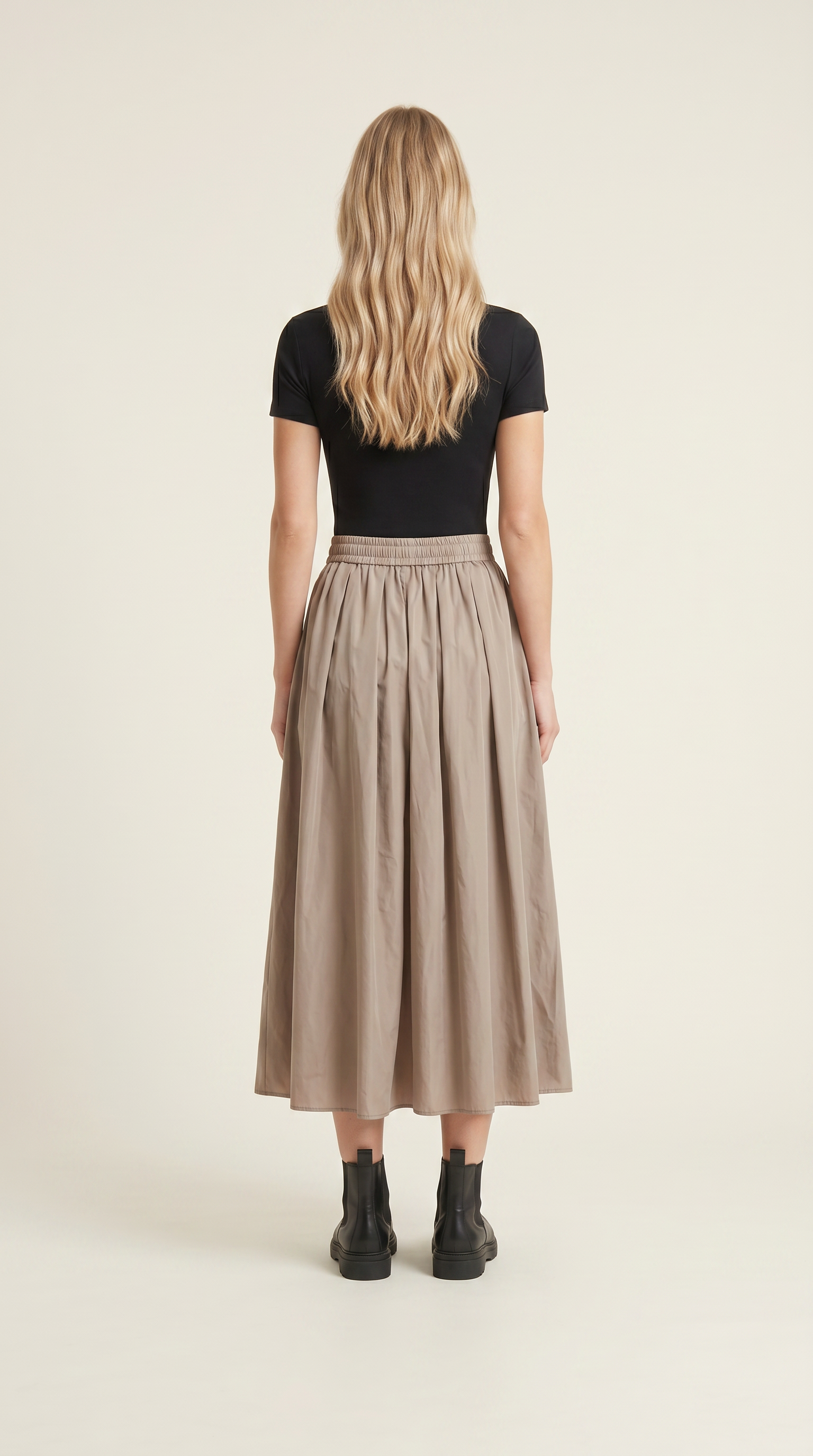 Fermuar Detaylı Yüksek Bel Vizon Midi Etek