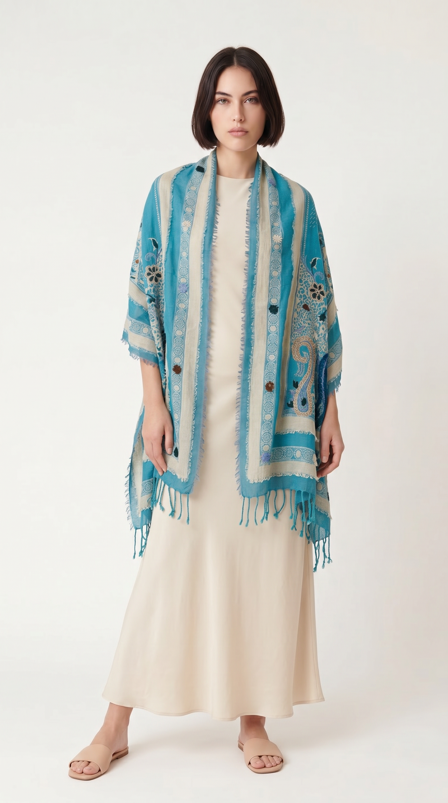 3 Boyutlu Nakış Detaylı Etnik Şal