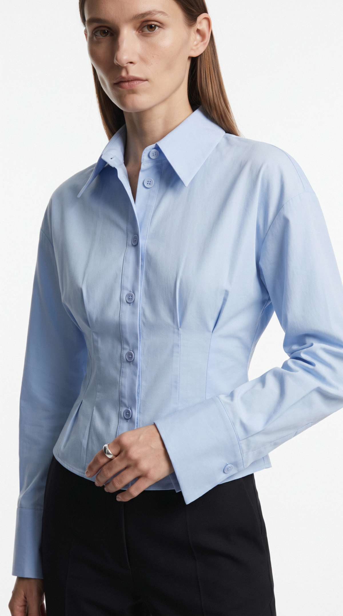 Mavi Pens Detaylı Fitted Poplin Gömlek