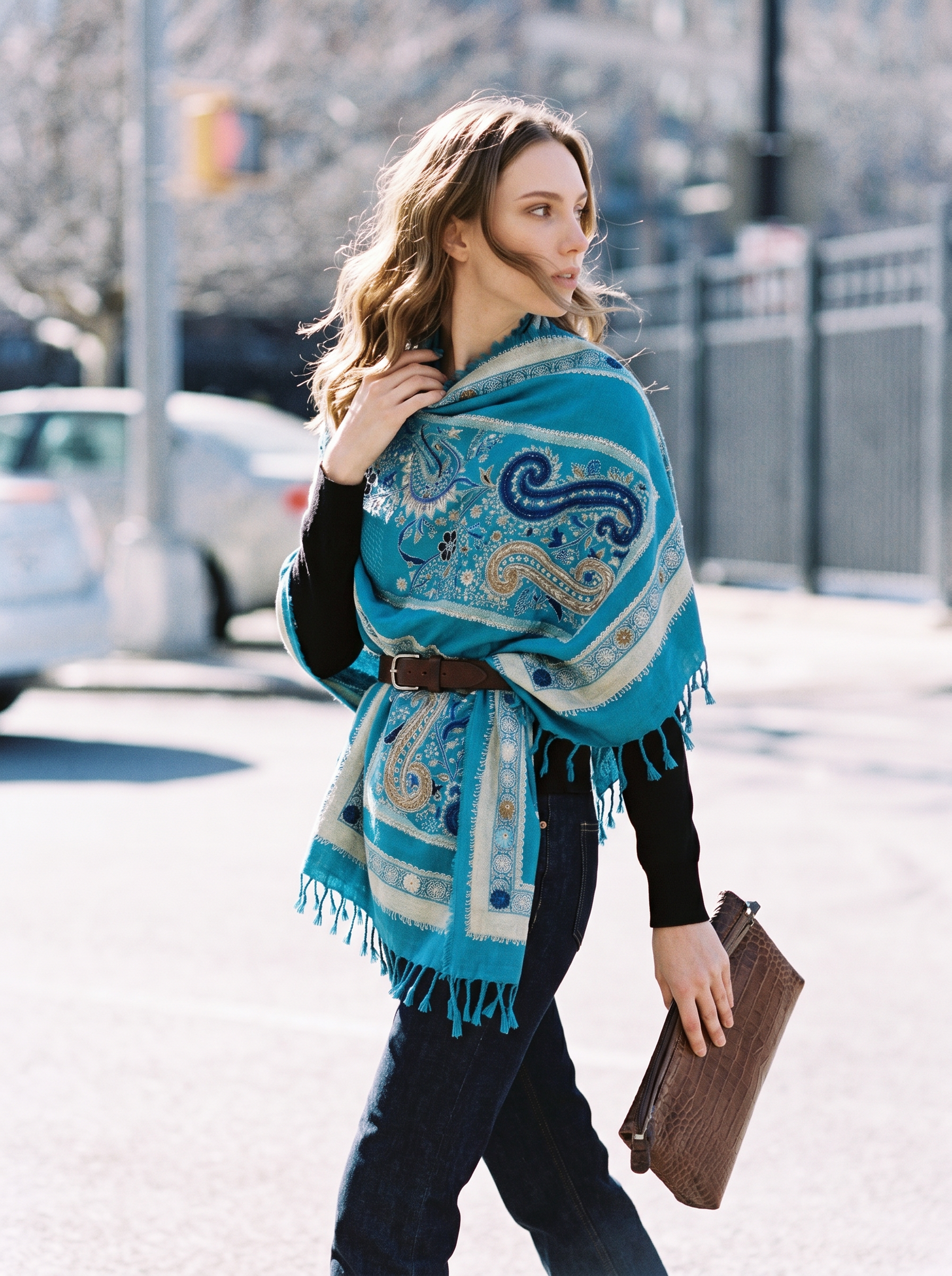 3 Boyutlu Nakış Detaylı Etnik Şal