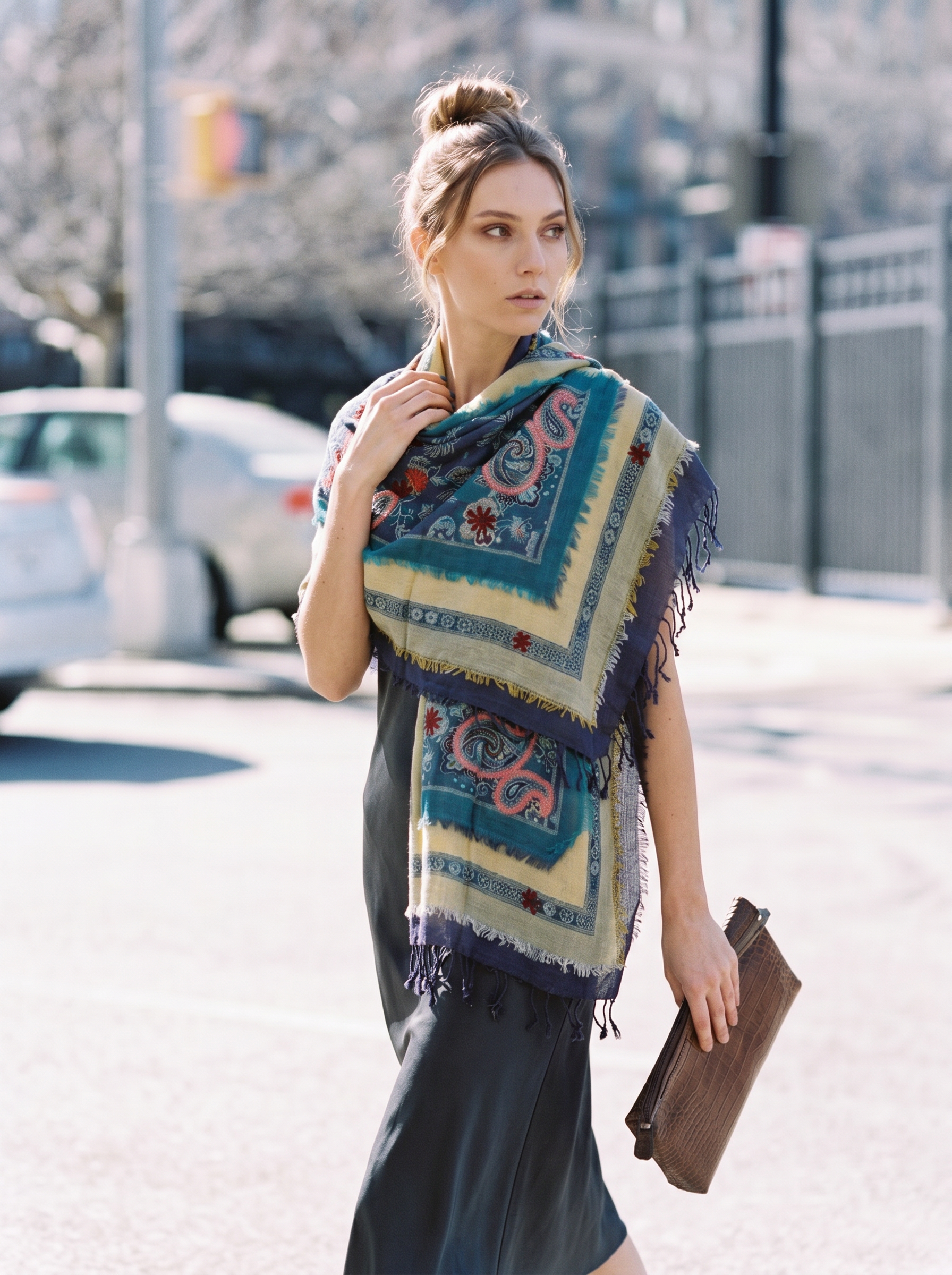 3 Boyutlu Nakış Detaylı Etnik Şal