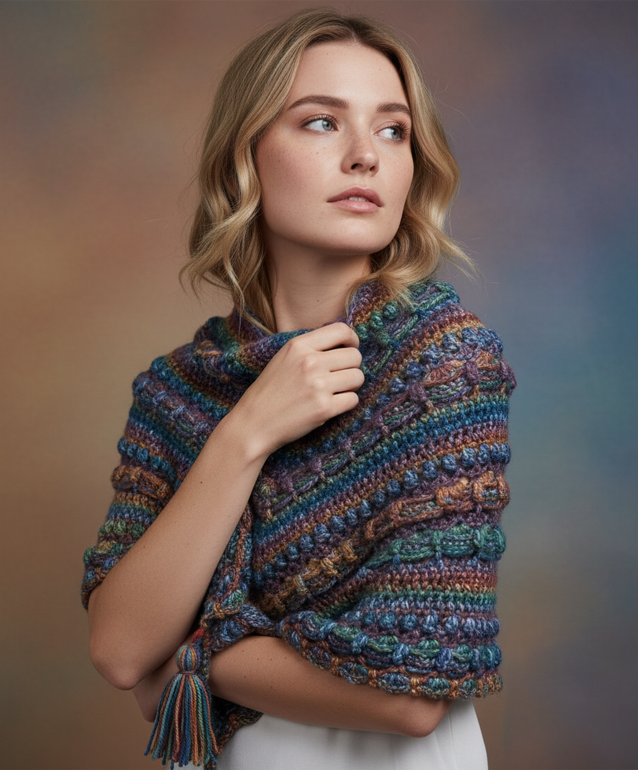 El Örgüsü Dokulu Şal – Sanatsal Desen & Yumuşak Drape
