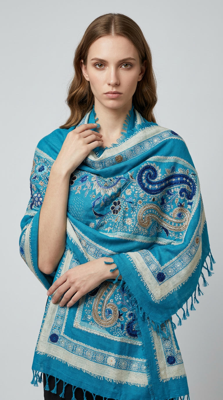 3 Boyutlu Nakış Detaylı Etnik Şal